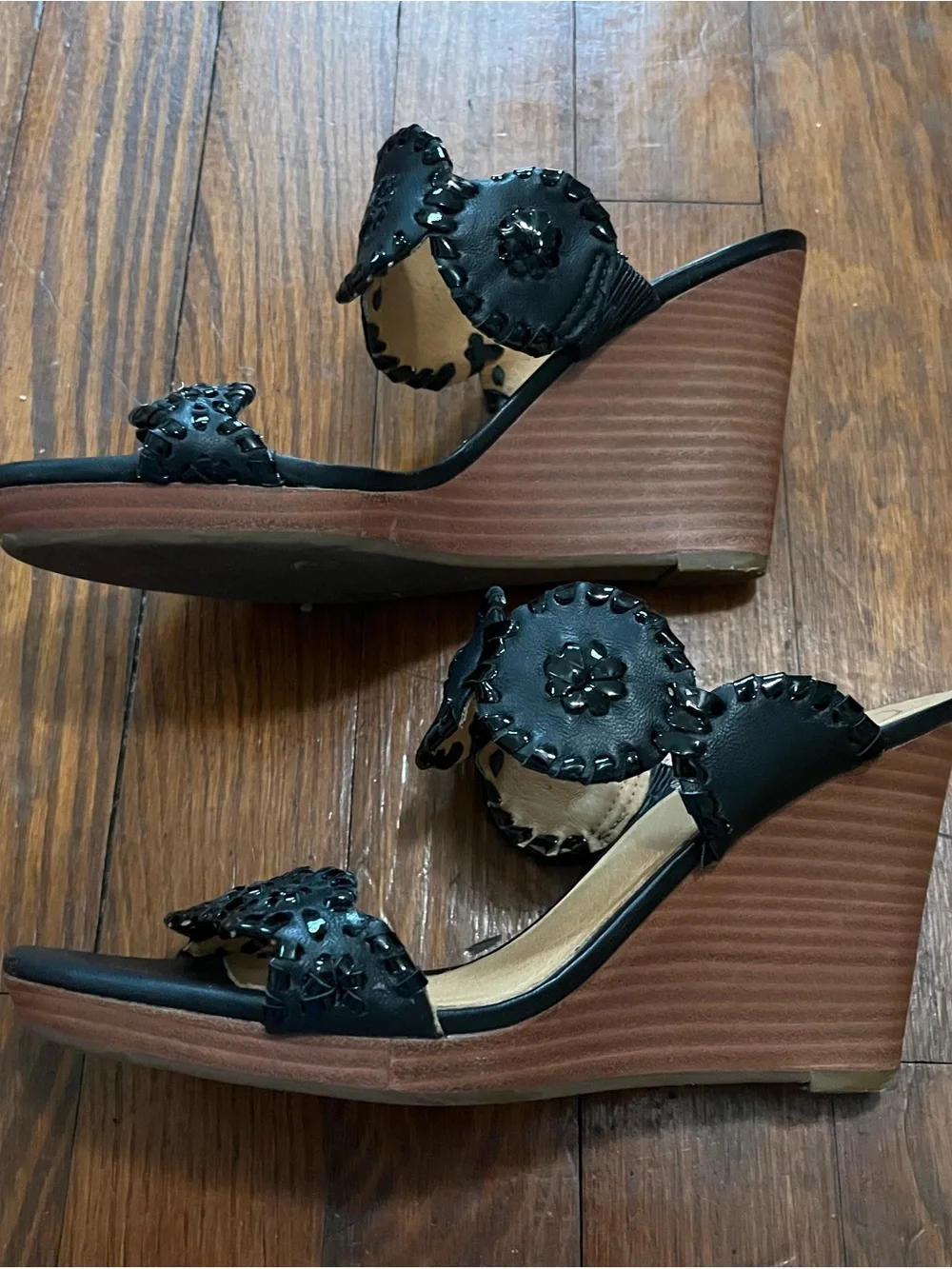 Jack Rogers Black Luccia Scalloped Wedge Sandals